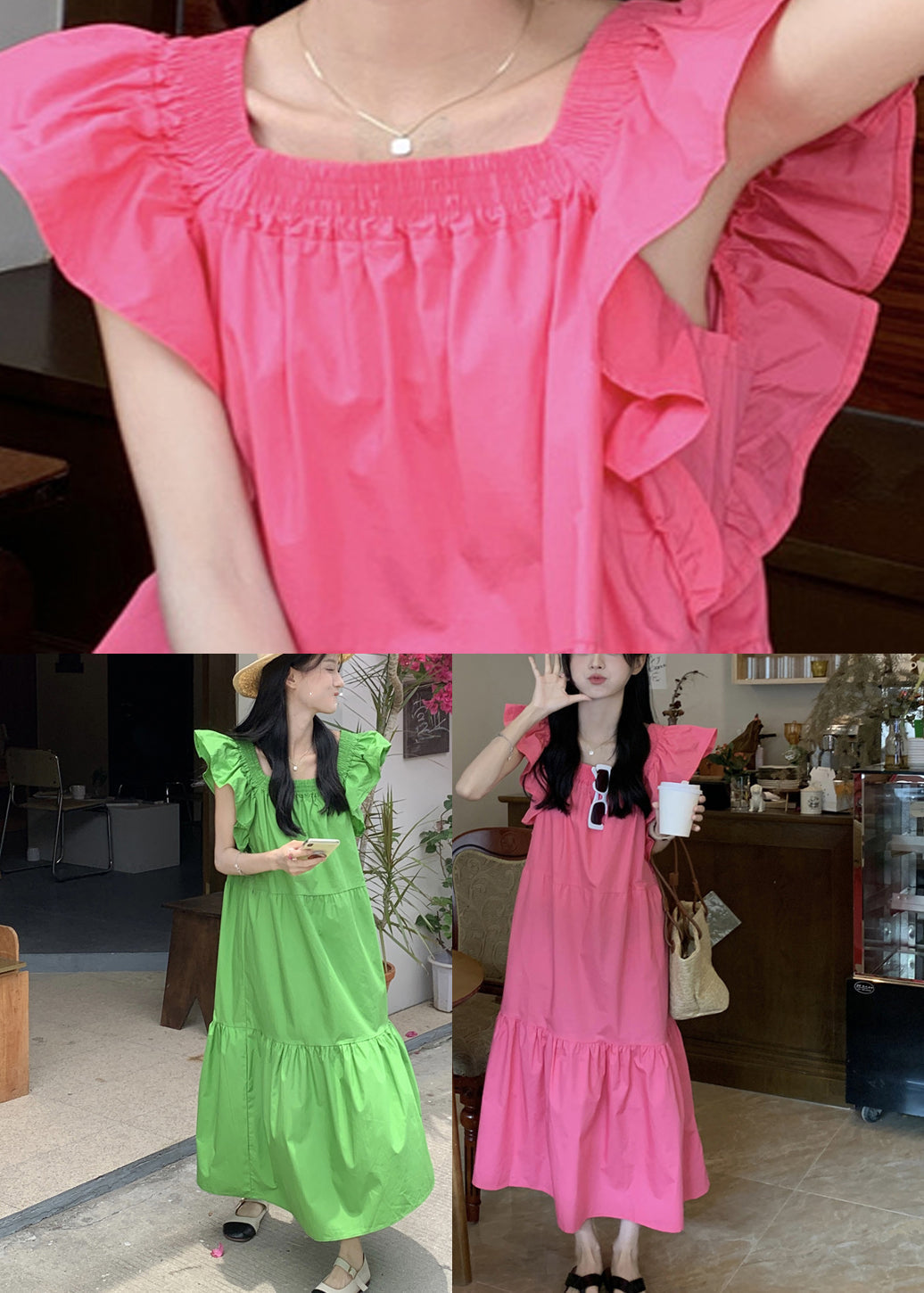 Ruffle Backless Square Collar Maxi Dress Pink Lc0037