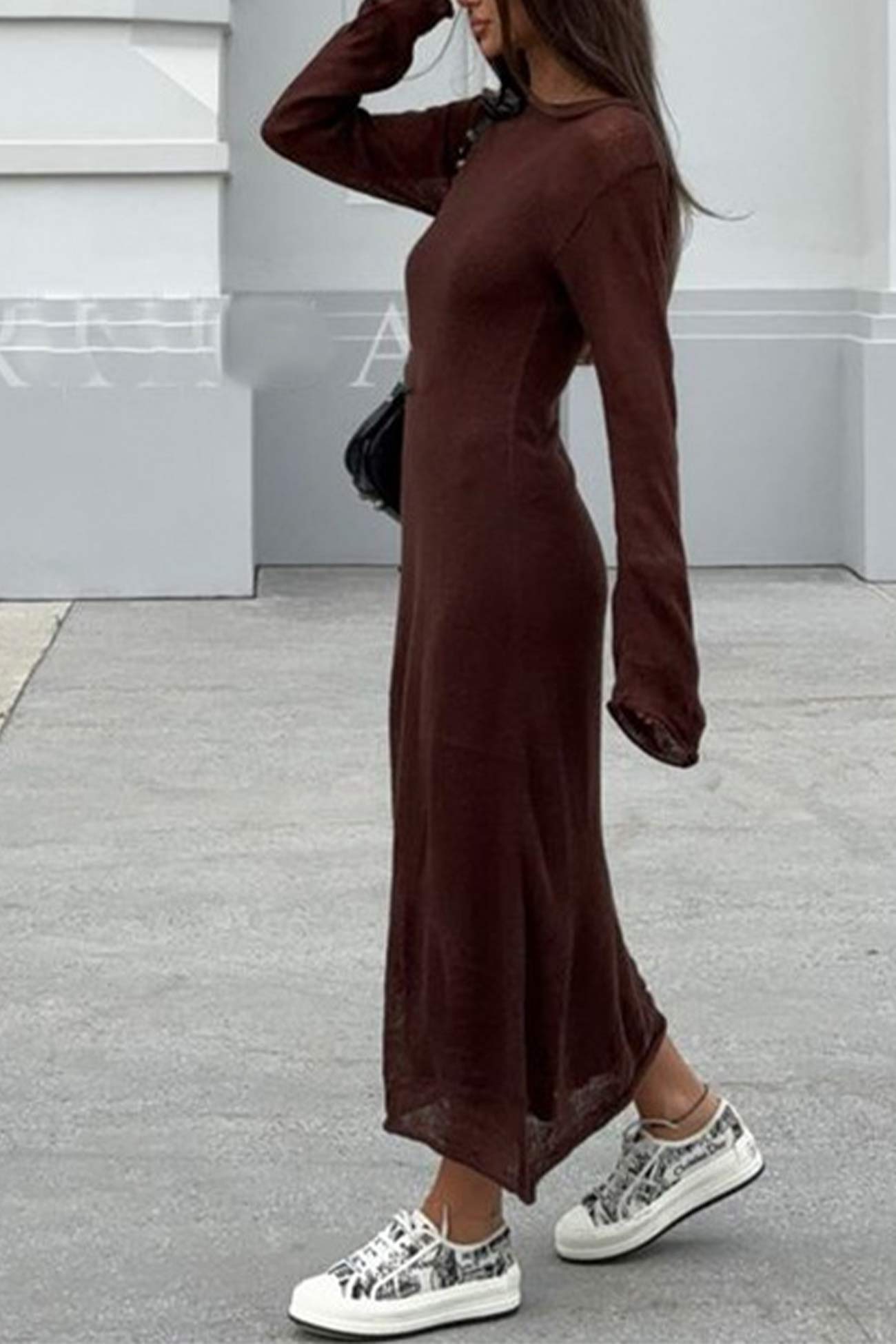 Color Knitted Semi-sheer Maxi Dress Set