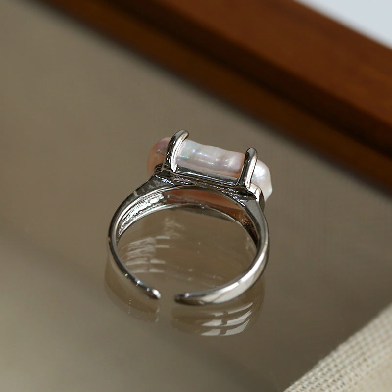 Square Baroque Pearl Ring With Adjustable Opening