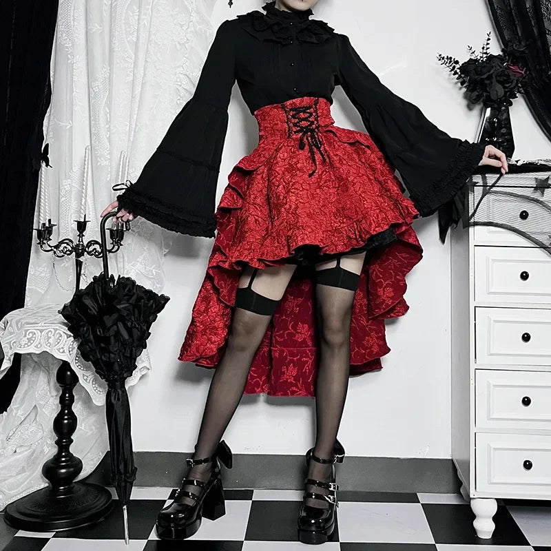Steamwomen Gothic Irregular Shirring Pleated Party Maxi Long High Low Costumes Corset Skirt