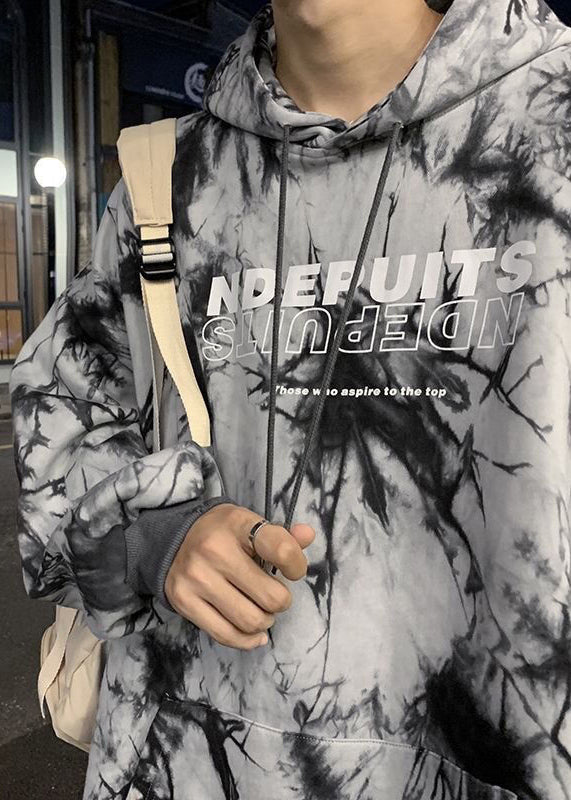 Stylish Black Hooded Tie Dye Cotton Sweatshirts Fall Rp057