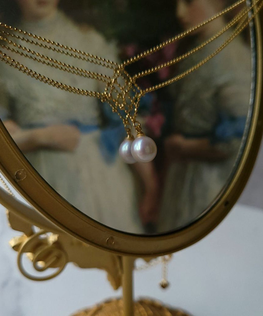 Stylish Gold 14k Gold Pearl Lase Multi Layer Pendant Necklace