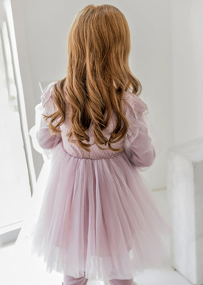 Stylish Purple O-neck Patchwork Tulle Maxi Dresses Lantern Sleeve Ye022