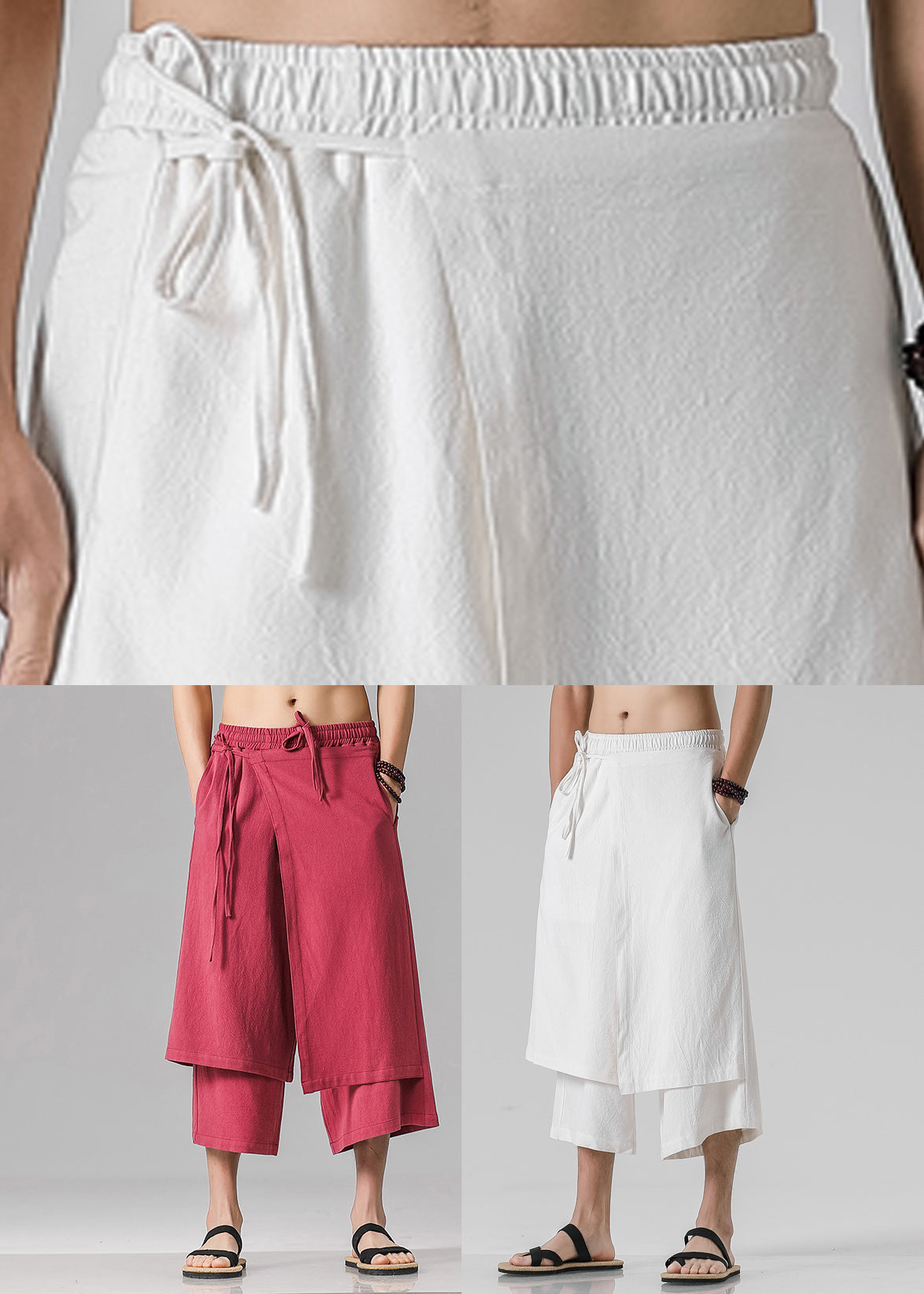White Elastic Waist Crop Straight Pants Yt089
