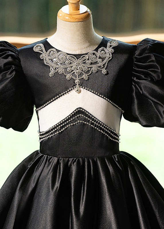 Unique Black O-neck Patchwork Hollow Out Silk Long Dress Summer Yg016