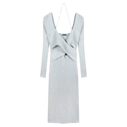 V-neck Y2k Designer Knitted Maxi Dress