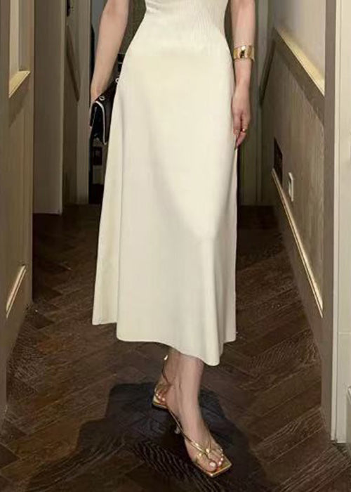 Beige V Neck Cotton Long Dresses Sleeveless Zl019