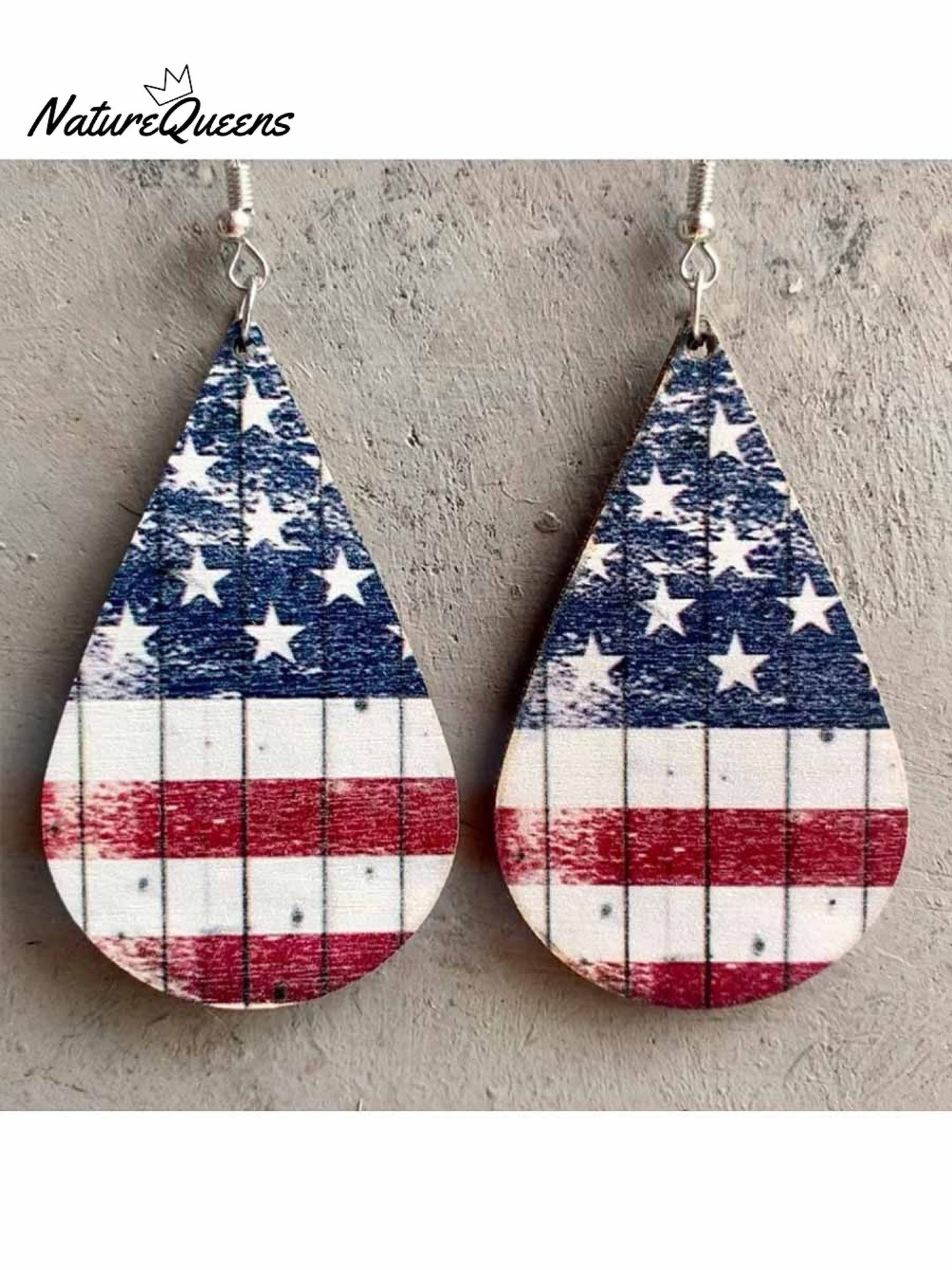 Independence Day Wooden Western Earrings