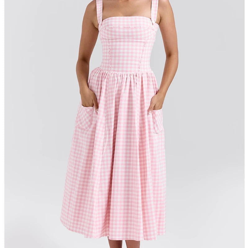 Sleeveless Plaid Fit and Flare Maxi Dress