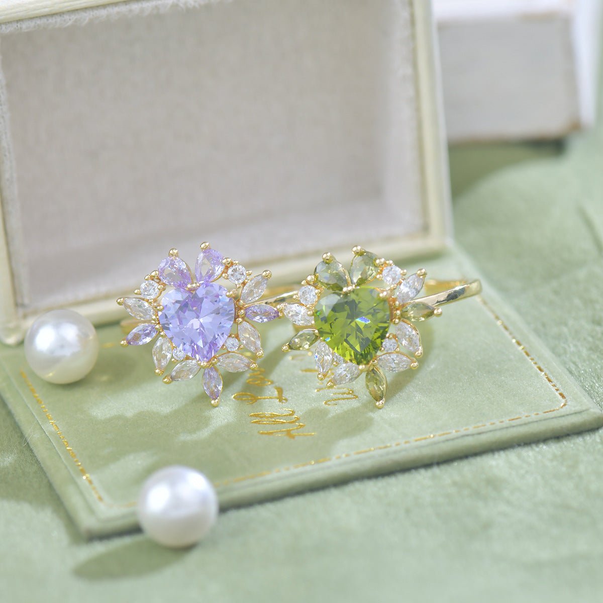 Amethyst Fleur Heart Ring