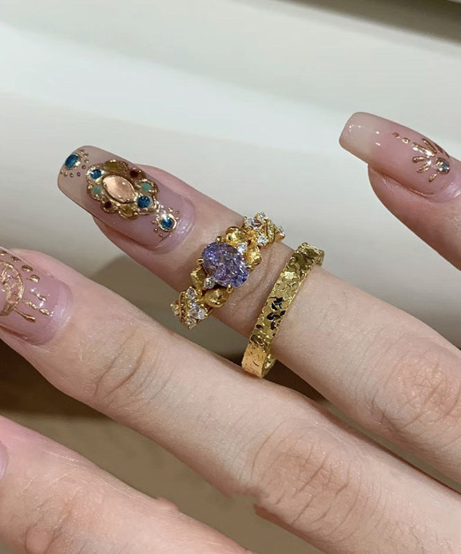 Gold Sterling Silver Overgild Zircon Starry Sky Rings Two-piece Set