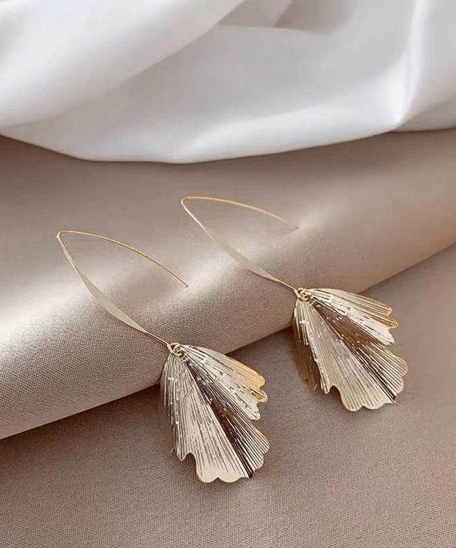 Unique Gold Sterling Silver Alloy Ginkgo Leaves Drop Earrings