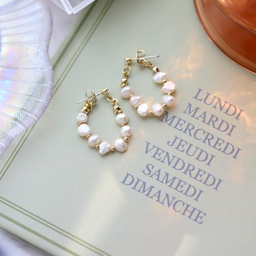 Baroque Pearl Hoop Earrings