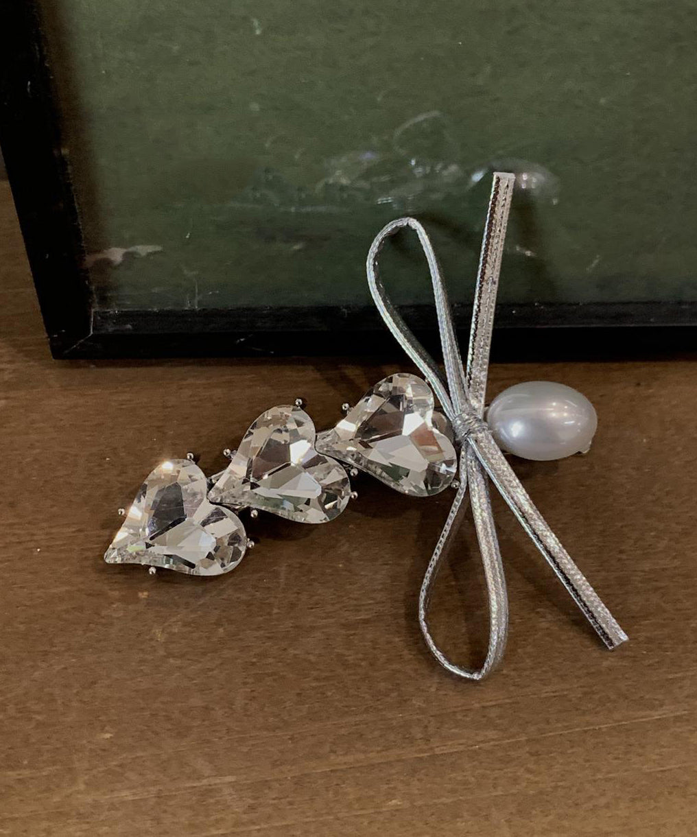 Silk Alloy Zircon Love Crystal Pearl Bow Hairpin