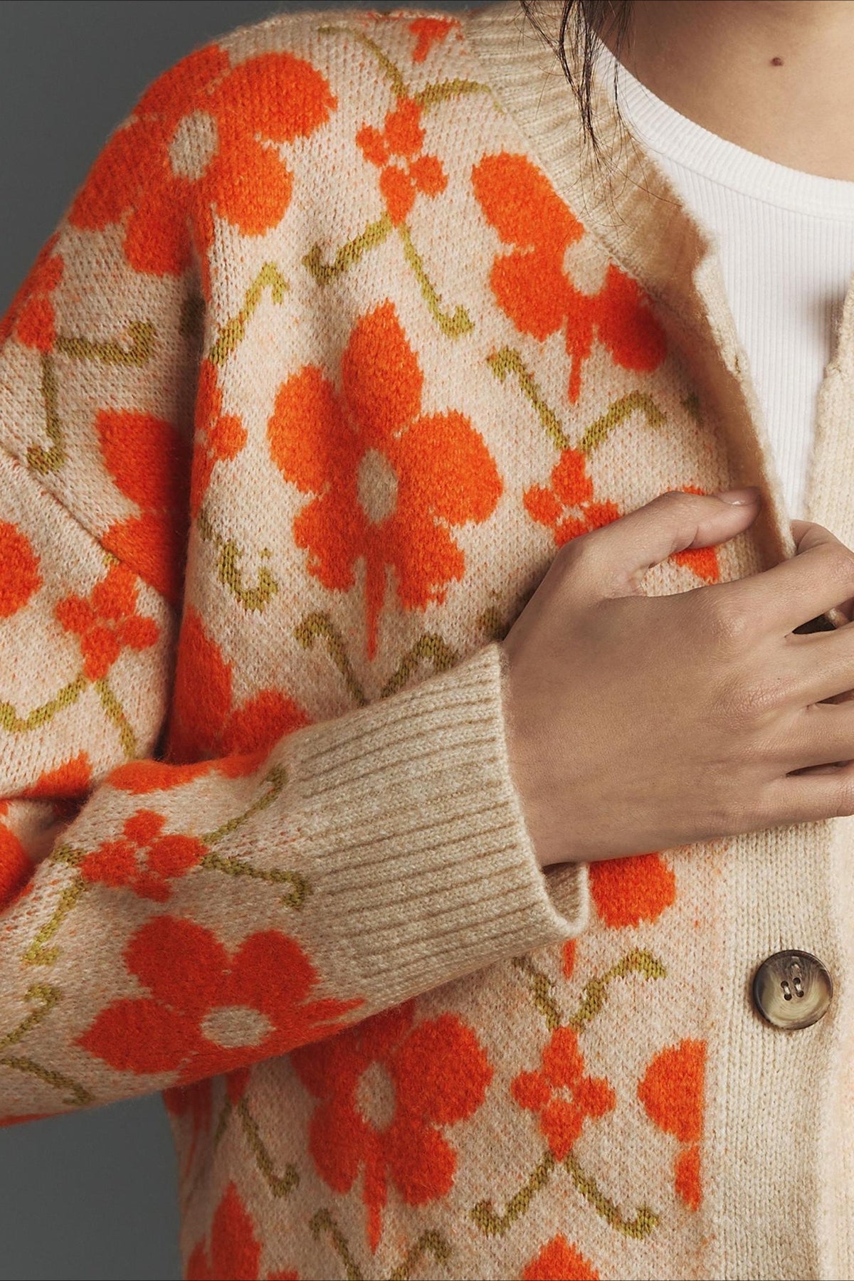 Jacquard Button Long Sleeve Knit Cardigan