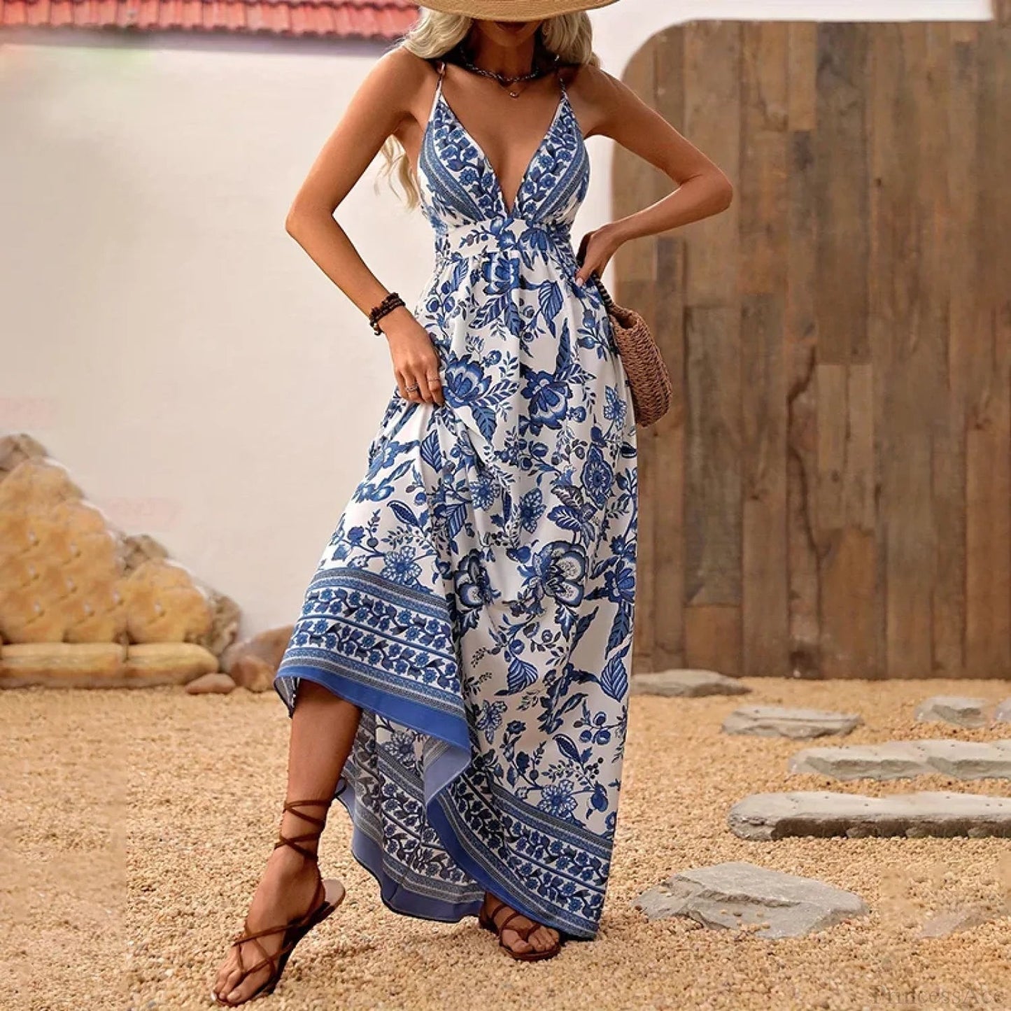 Blue White Porcelain Chiffon Mini Dress