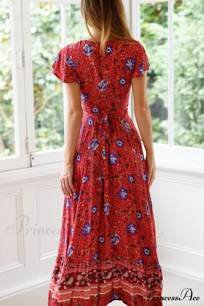 Print Split High Waist Maxi Dress