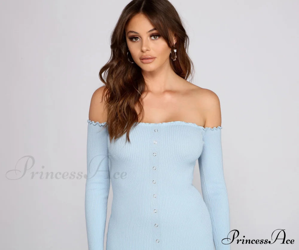 Button Down Charming Ribbed Mini Dress