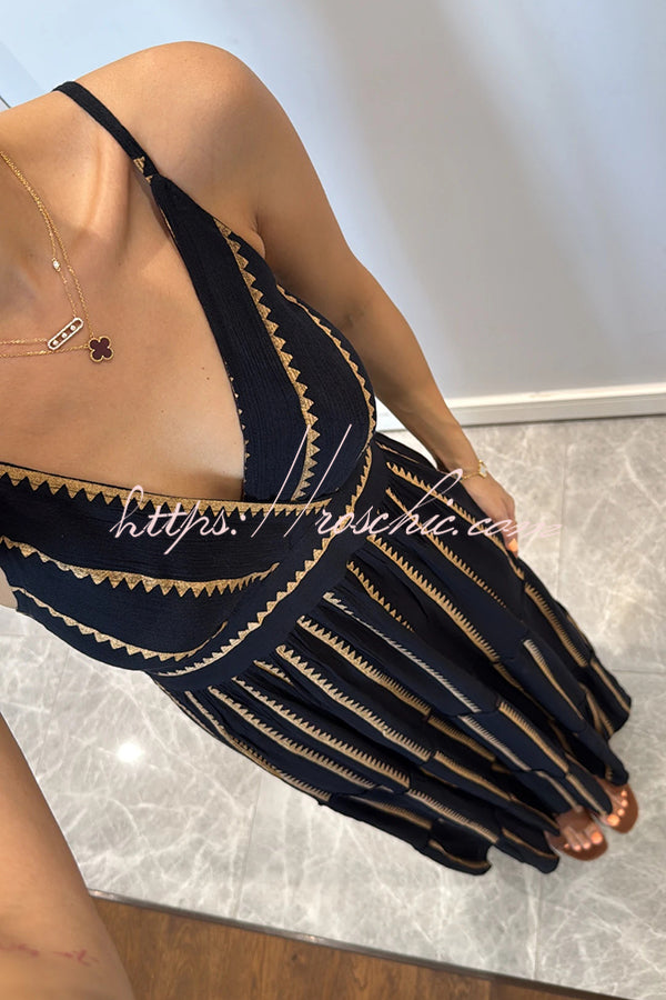 Striped Printed Suspender V-neck Full Hem Loose Holiday Maxi Dress