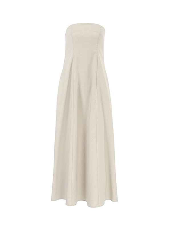 A-line Loose Elasticity Pockets Color Zipper Tube Maxi Dresses