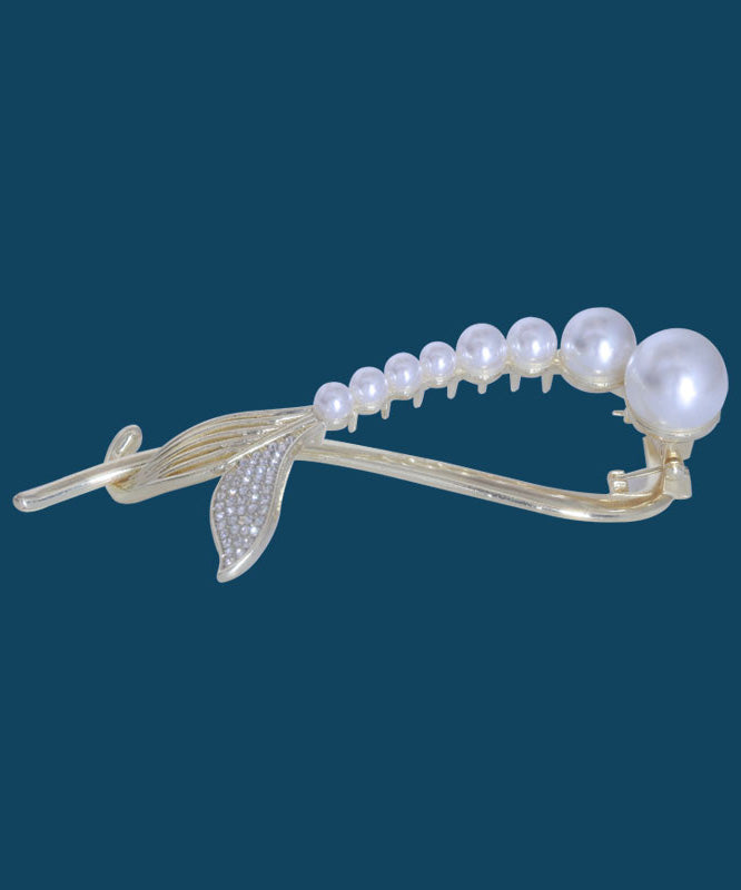 White Alloy Pearl Zircon Fish Tail Clip Hairpin