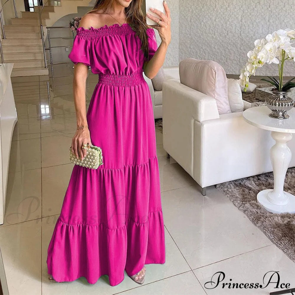 Ruffle Halter Sleeveless Classic Female Party Outfits Beach Maxi Dress