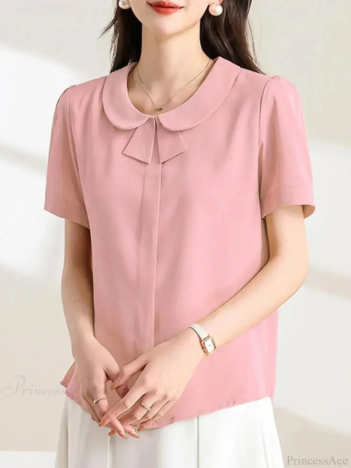Loose Lapel Color Short Sleeve Blouse