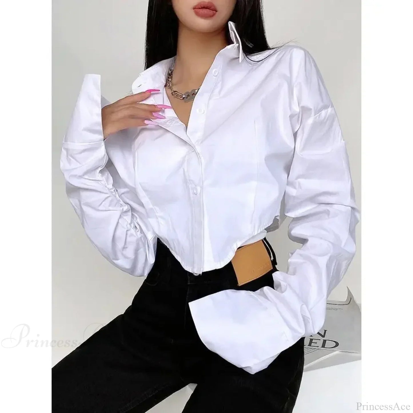 Single Breasted Turn Down Collar Short Sleeve Blouse