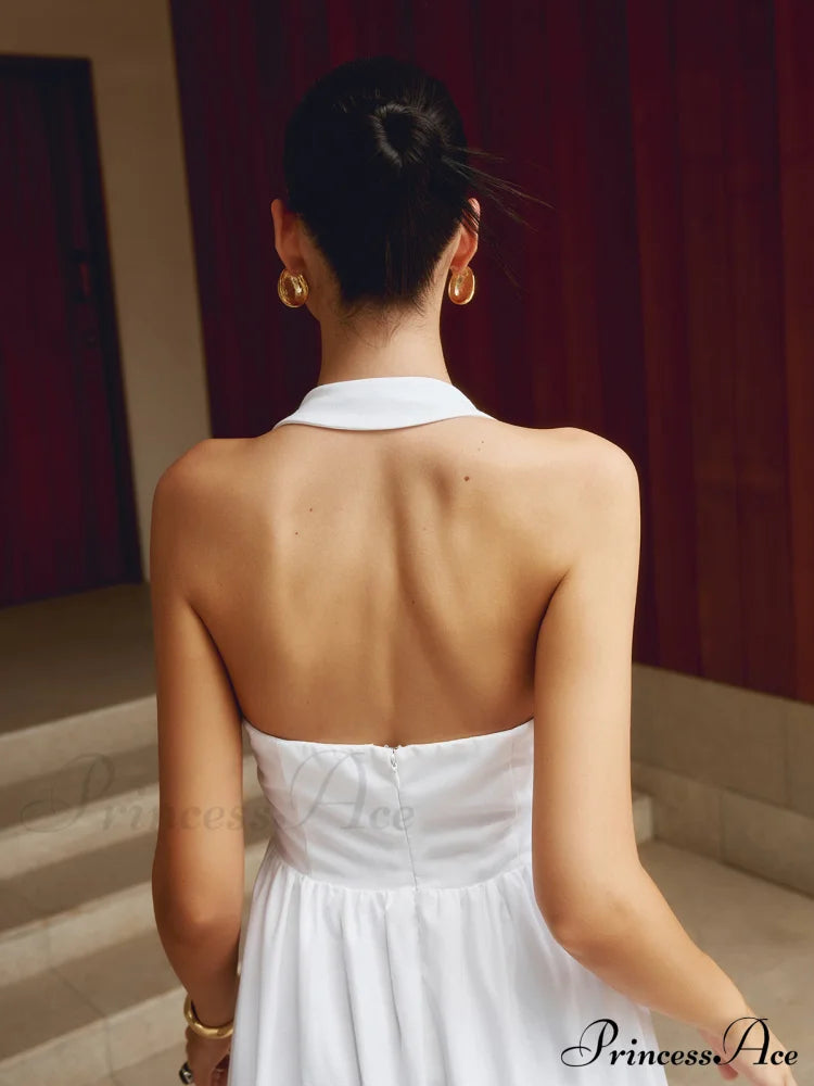 Cotton & Linen Halter Modern a Line Long Dress