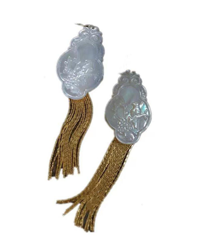 Style White Sterling Silver Bird Tassel Drop Earrings
