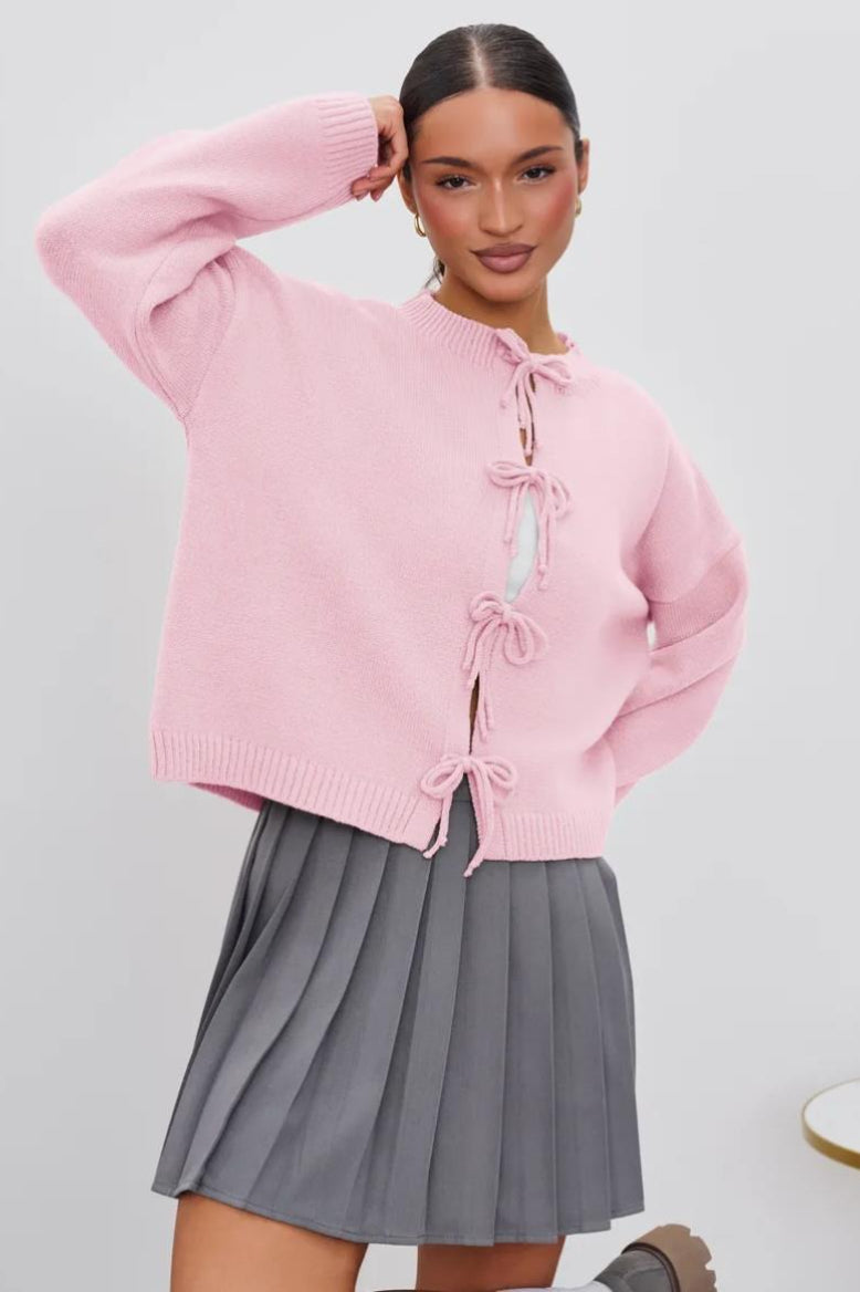 Loose Tie Waist Knit Cardigan