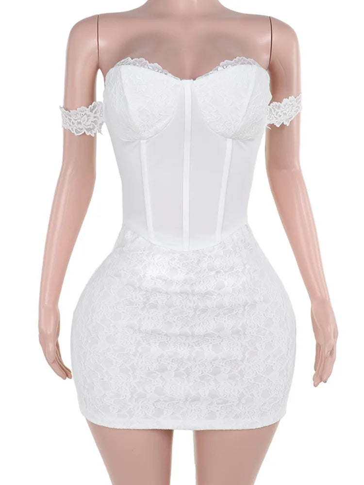 Strapless Backless Mini Dress for Lace Off-shoulder Sleeveless Bodycon Club Party Dress Clubwear