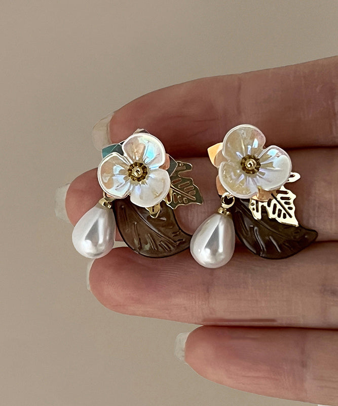 French Colorblock Acrylic Alloy Pearl Water Droplet Stud Earrings