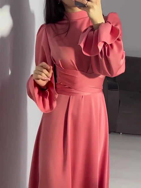 Ruffled Bandage Maxi Dress for Patchwork Slim Lace-up Evening Partywear Long Dress