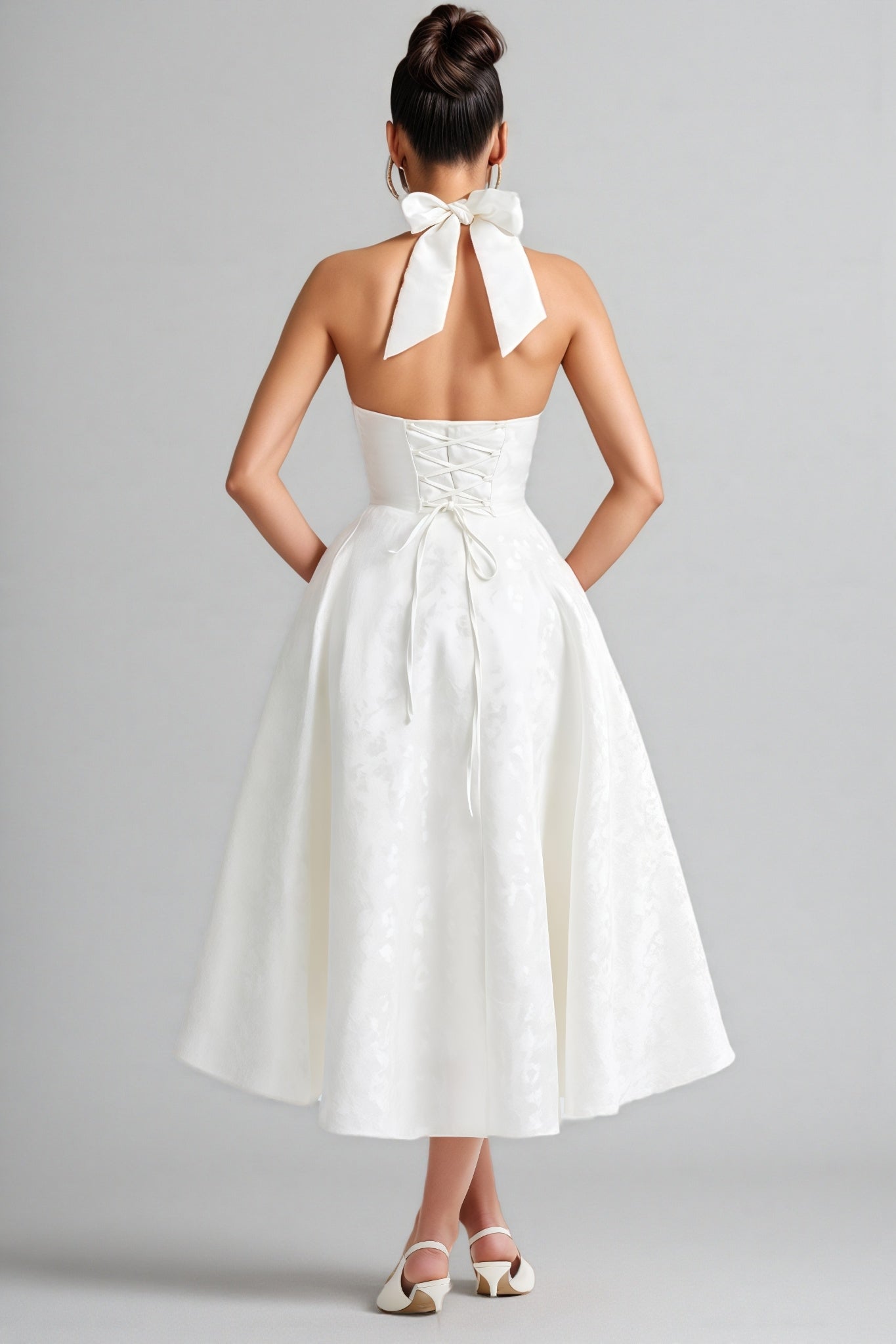 Effiy White Tie-neck Midi Dress