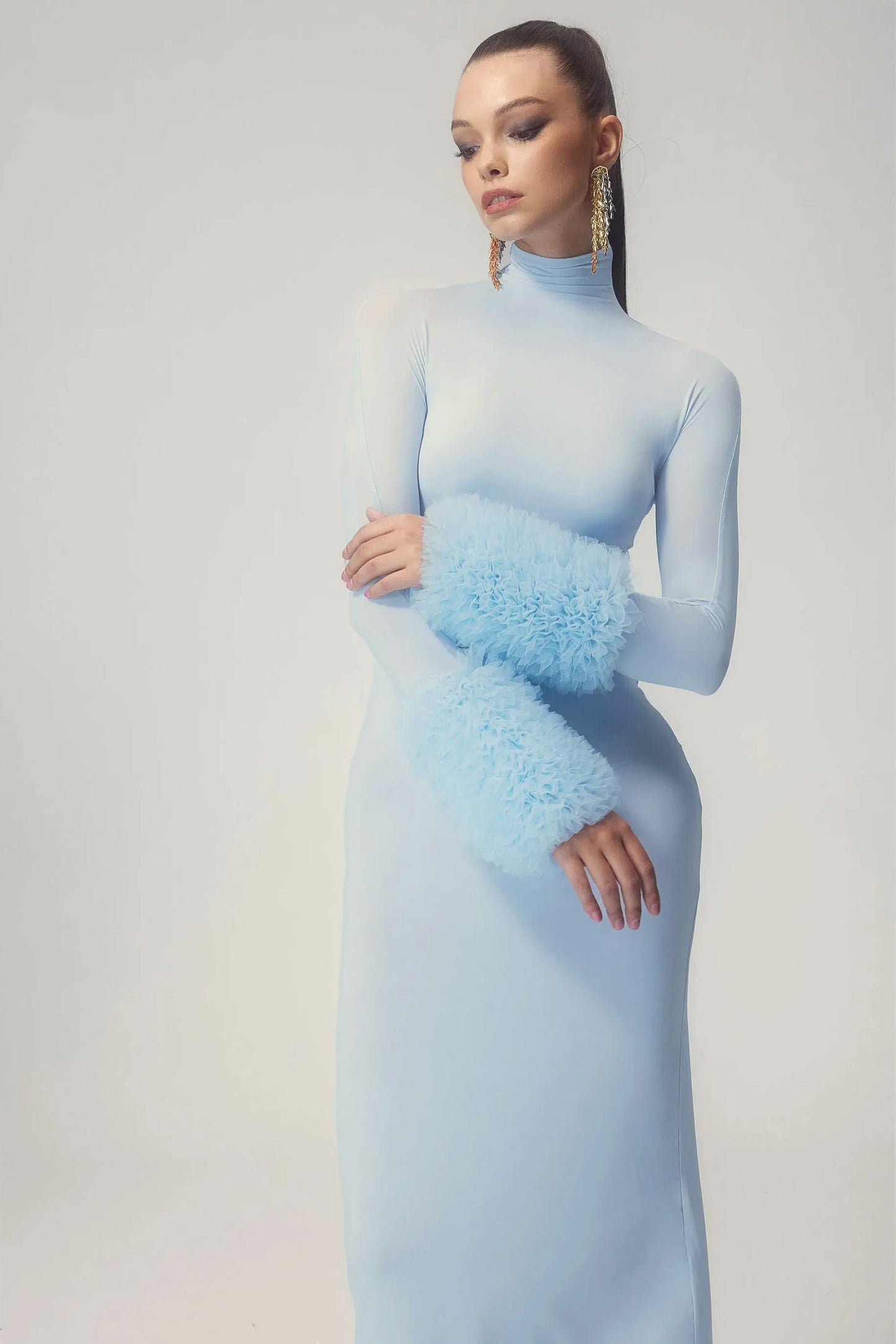 Elvira Long Sleeves Turtleneck Maxi Dress