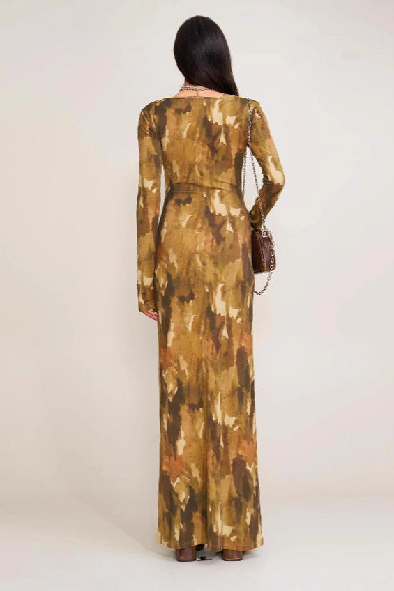 Color Square Neck Bodycon Maxi Dress