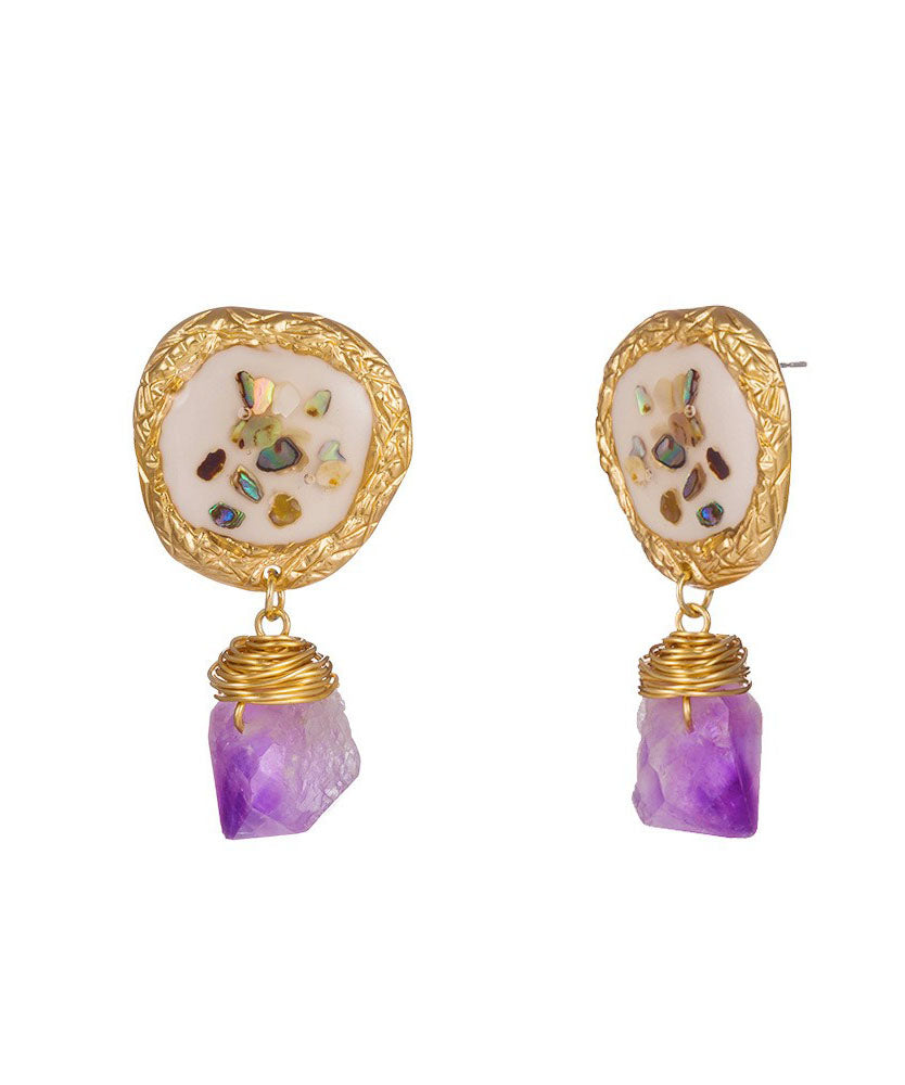 Light Purple Alloy Gem Stone Drop Earrings