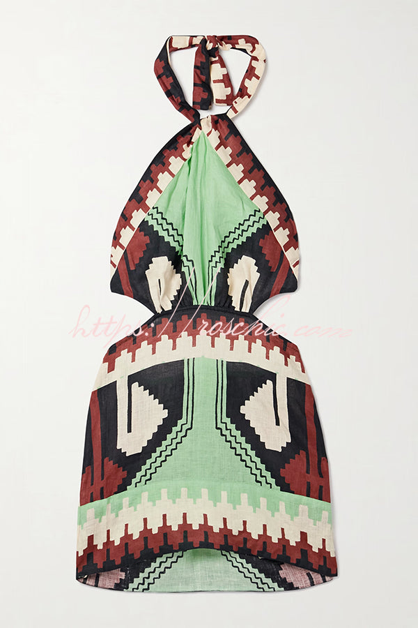 Unique Print Halter Backless Holiday Mini Dress