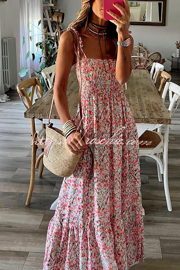 Ready to Vacation Print Smocked Waist Maxi Dress