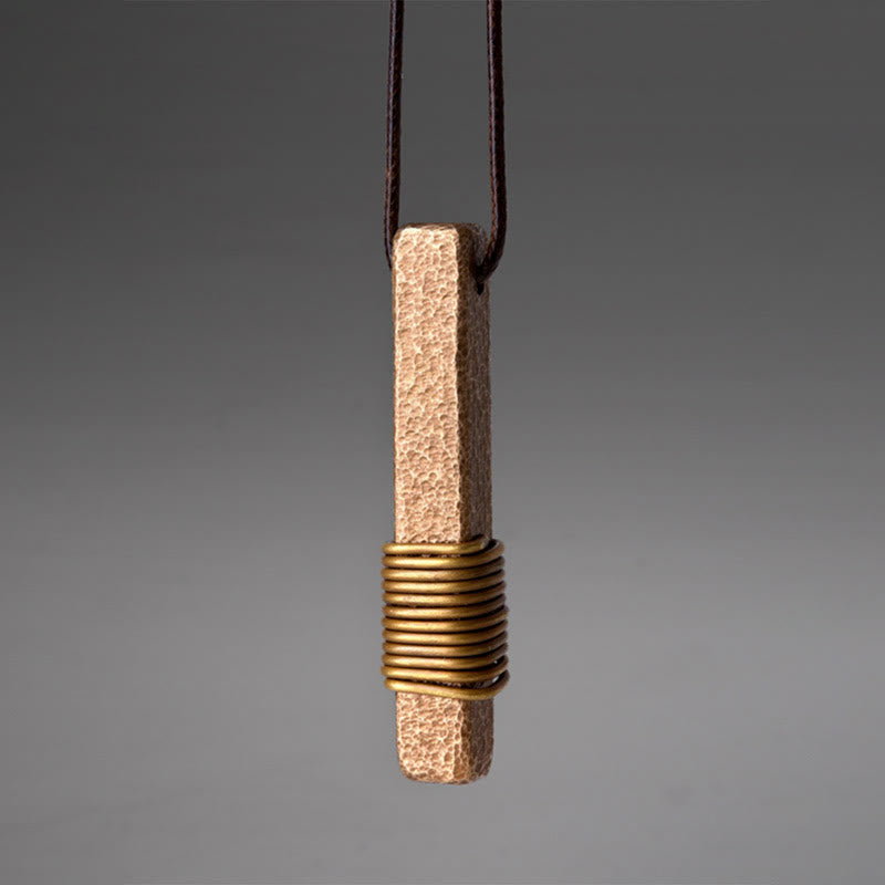Buddha Stones Textured Design Brass Copper Wealth Necklace Pendant