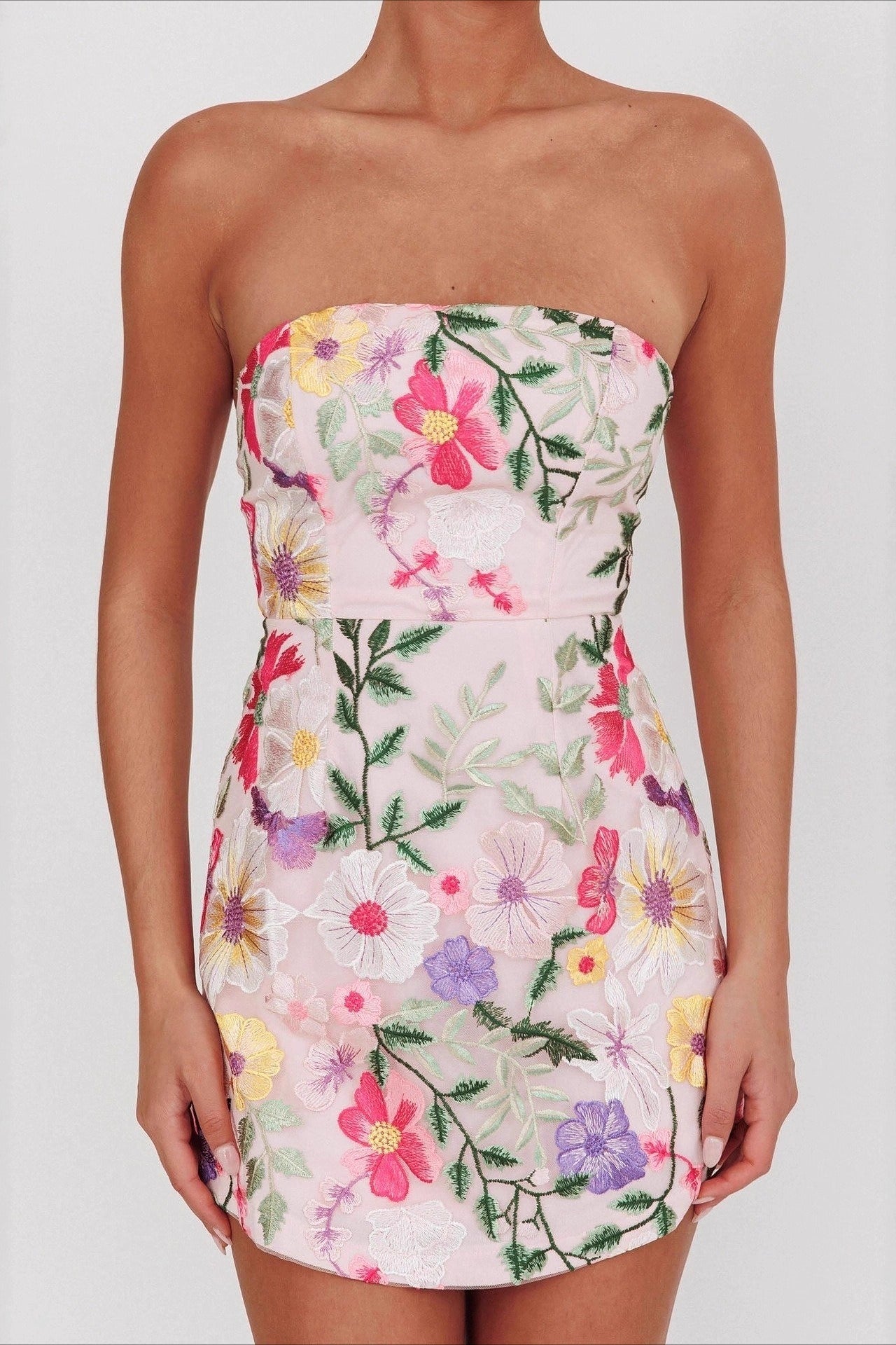 Bandeau Embroidered Mini Dress