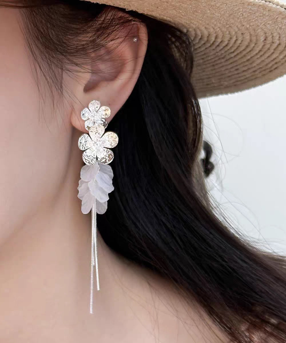Stylish Silk Alloy Zircon Tulle Patchwork Tassel Drop Earrings