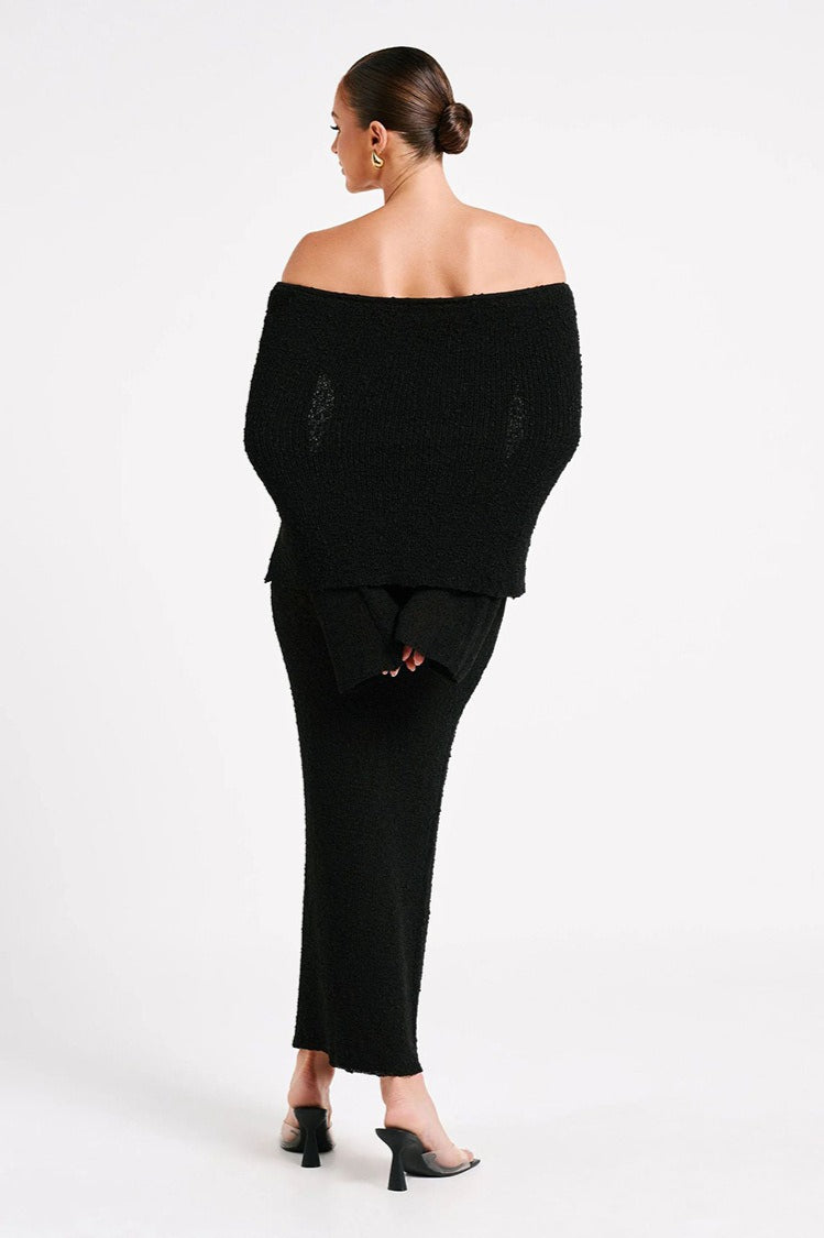 Off Shoulder One Shoulder Knit Sweater Dress