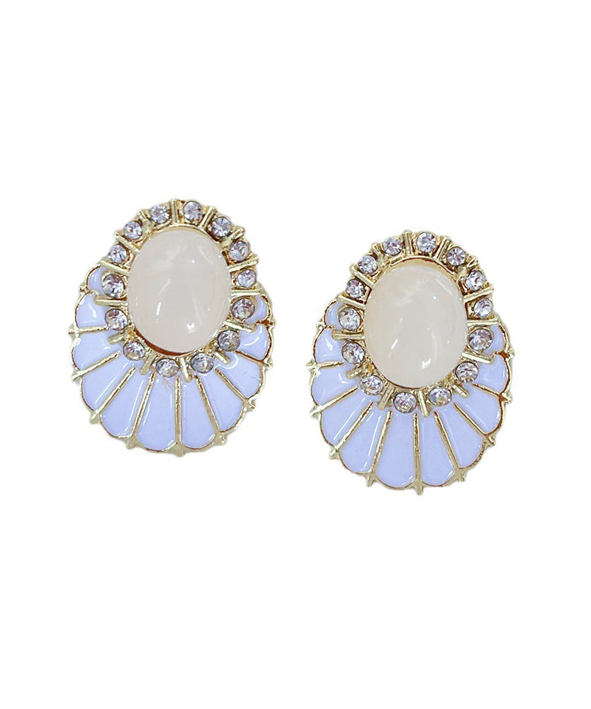 Classy White Copper Alloy Zircon Pearl Fan-shaped Stud Earrings