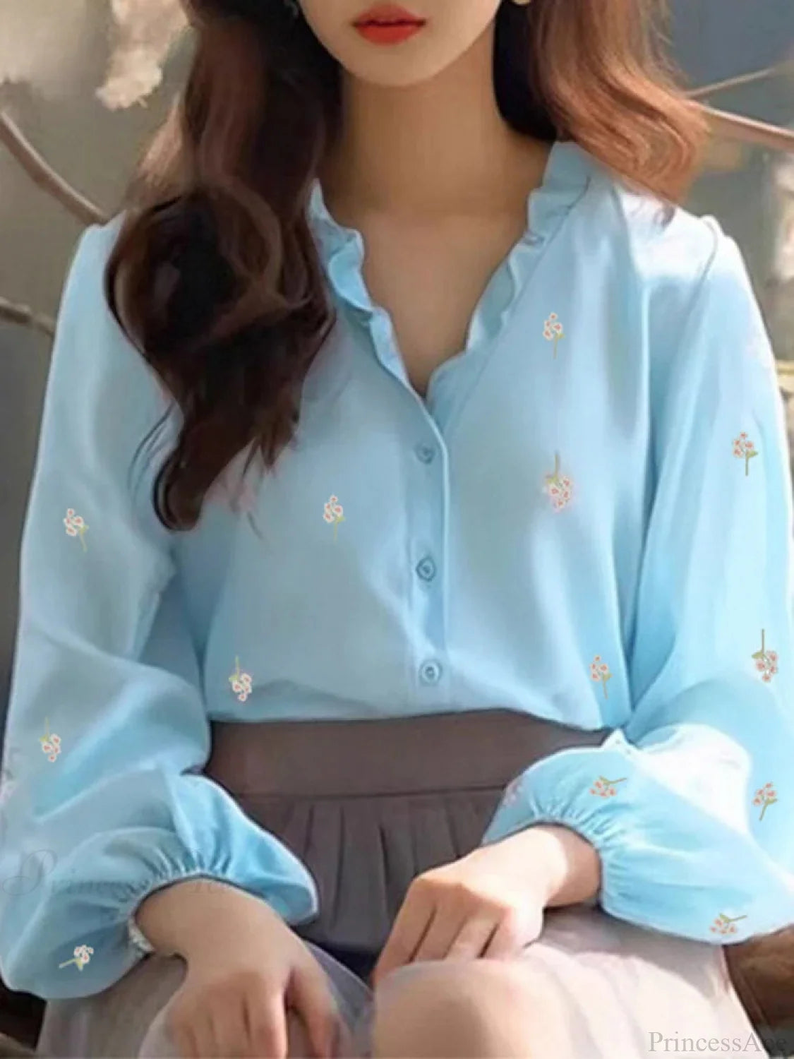 Print Ruffle Collar Blouse Tunic