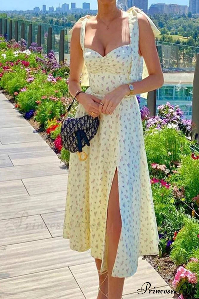 Print Split Dress With Tie-straps