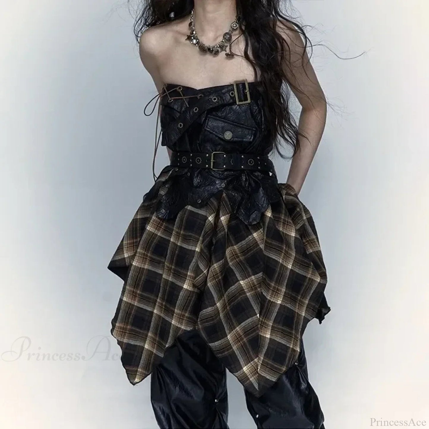 Gothic Harajuku Plaid Patchwork Skirt