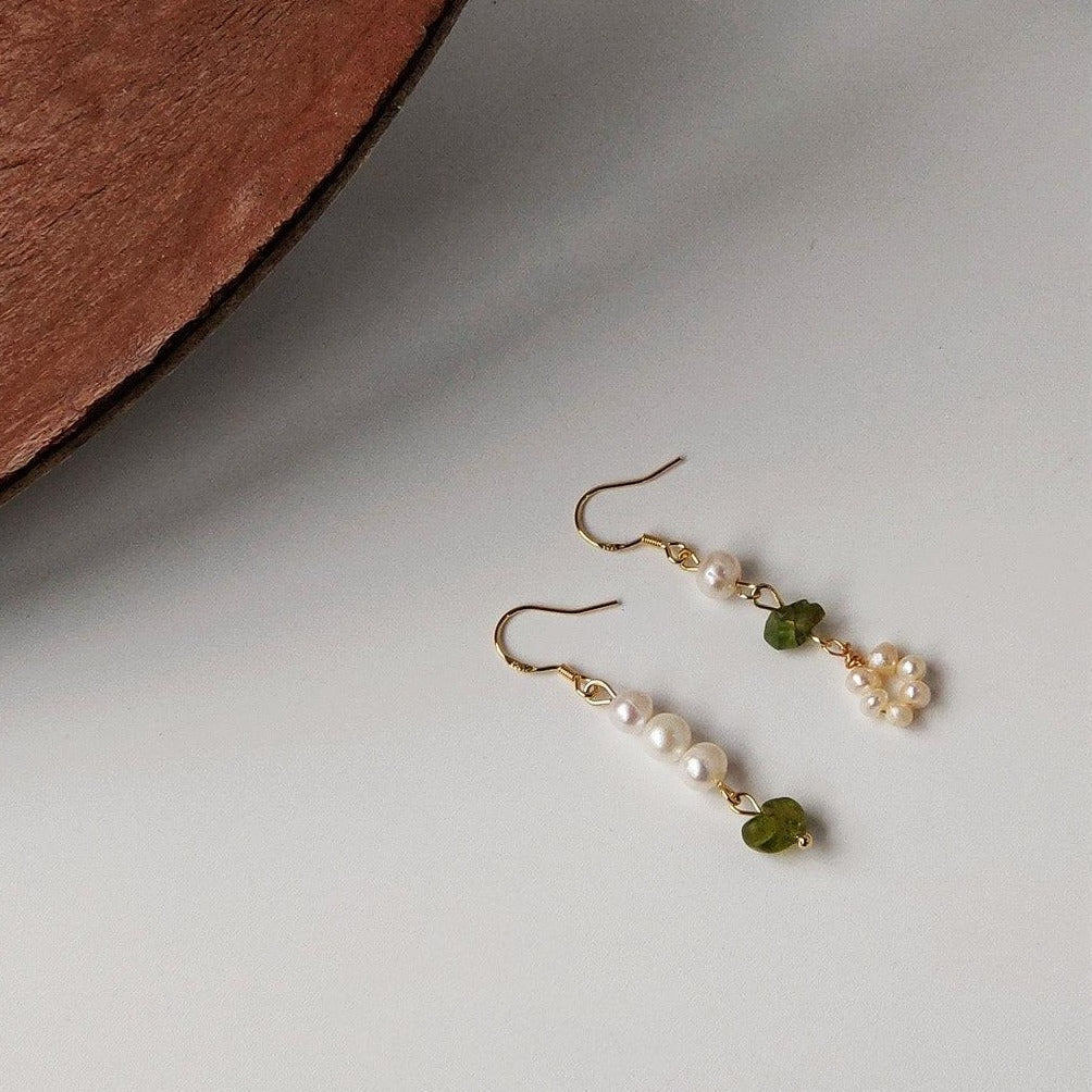 Anya Green Quartz Pearl Earrings