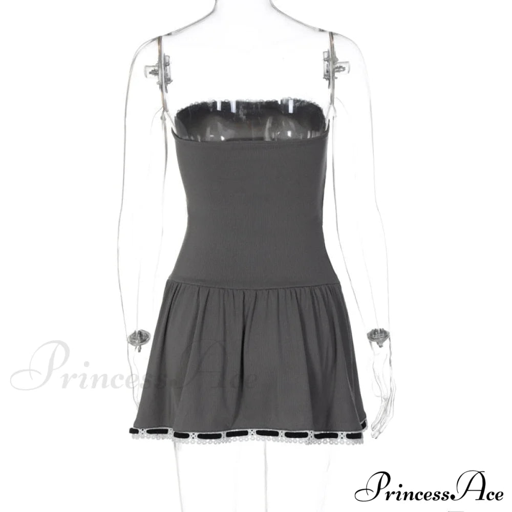 Grey Tube Lace Charming Strap Mini Dress
